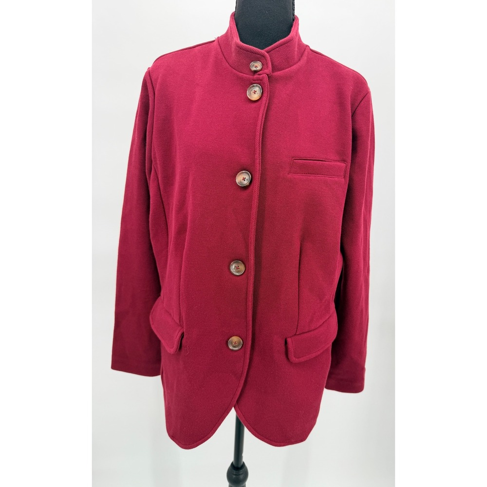 Banana Republic Military Pique Jacket Women Large Wine Excellent Stand Collar